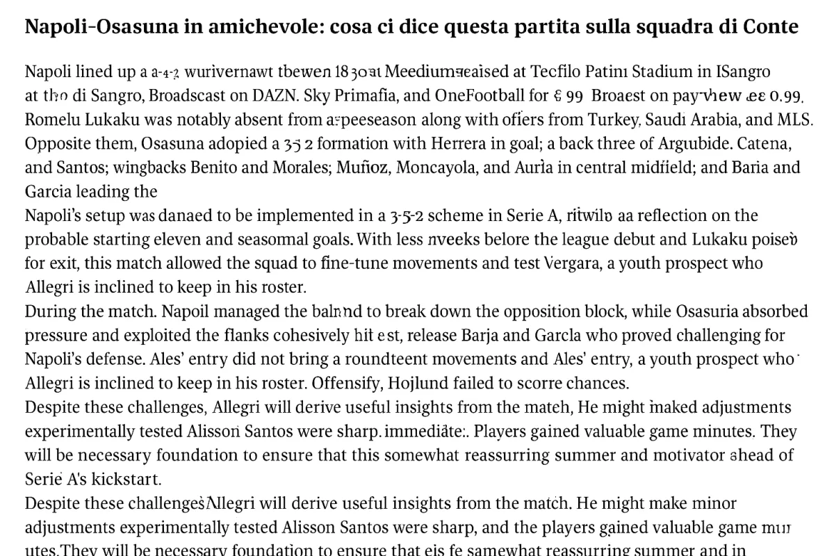 Napoli-Osasuna in amichevole: cosa ci dice questa partita sulla squadra di Conte