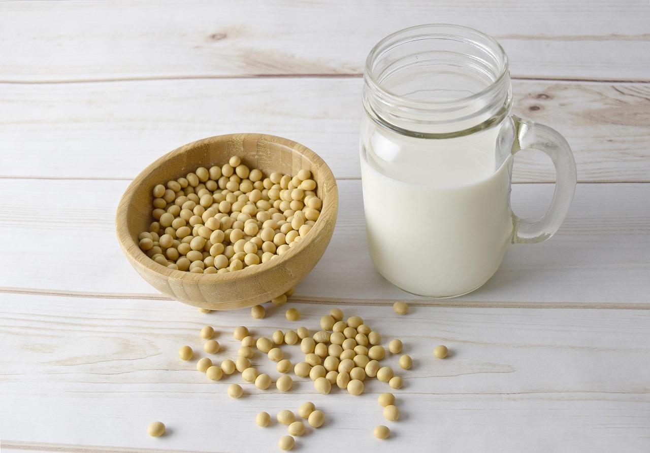 Un bicchiere di latte vegetale con ingredienti freschi, simbolo di salute intestinale.